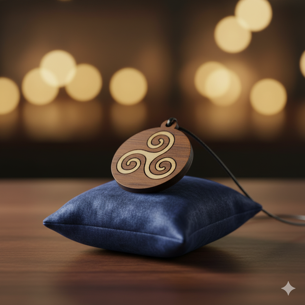 Pendentif Triskel Breton artisanal homme ou femme – bois de noyer et buis – Image 3