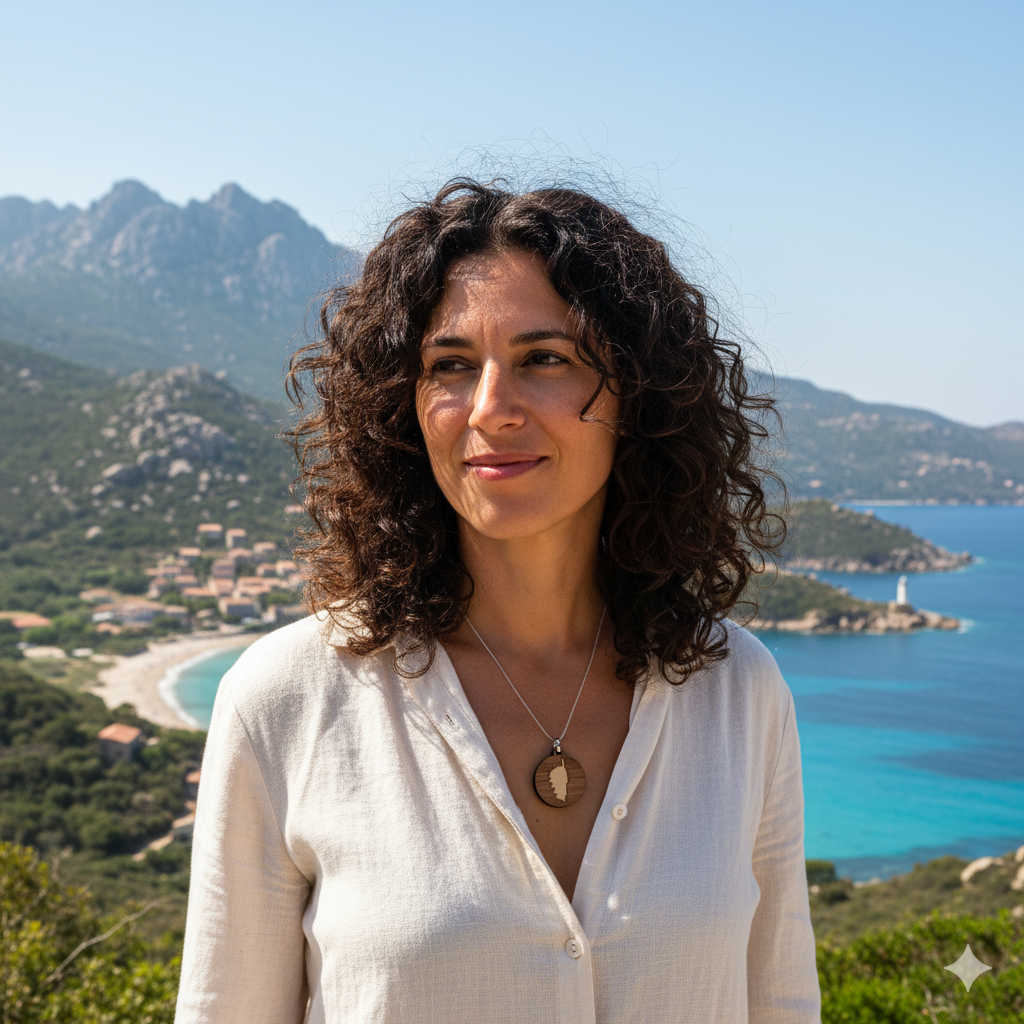 Pendentif artisanal en bois de ramin et noyer représentant la Corse. – Image 3